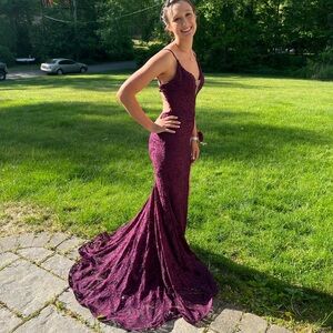 Stunning GLAM dark purple prom dress- unique!!